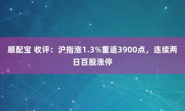 顺配宝 收评：沪指涨1.3%重返3900点，连续两日百股涨停